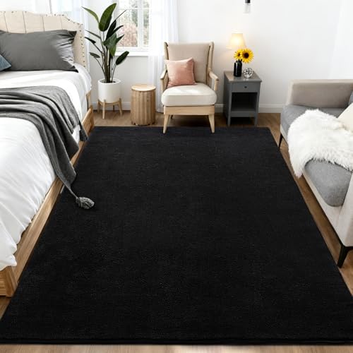 Large Black Area Rug 6x9 Ultra Soft Living Room & Bedroom Floor Mat - Rectangular