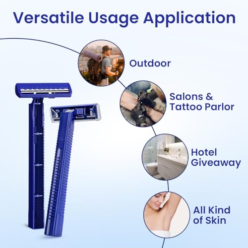 Twin Blade Disposable Razors ? 12 Pack, Individually Wrapped with Safety Caps, Stainless Steel Blades for Men & Women, Ideal for Travel, Hotels, Shelters & Hygiene Kits