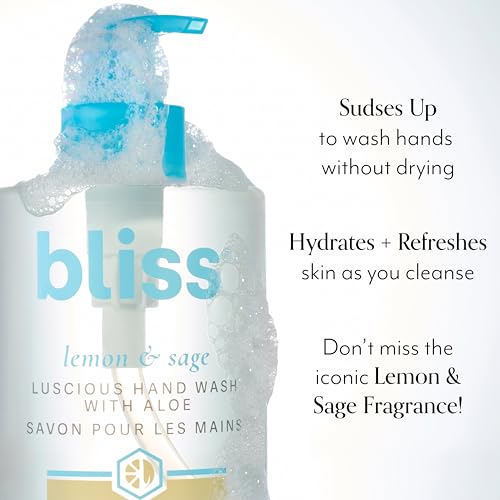 Bliss Lemon & Sage Hydrating Hand Wash 12.14 Oz - Gentle Moisturizing Soap with Aloe & Coconut Oil - Daily Use