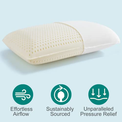 Queen (Mid Loft) Talalay Latex Pillow - Natural Cooling Support for Side, Back & Stomach Sleepers