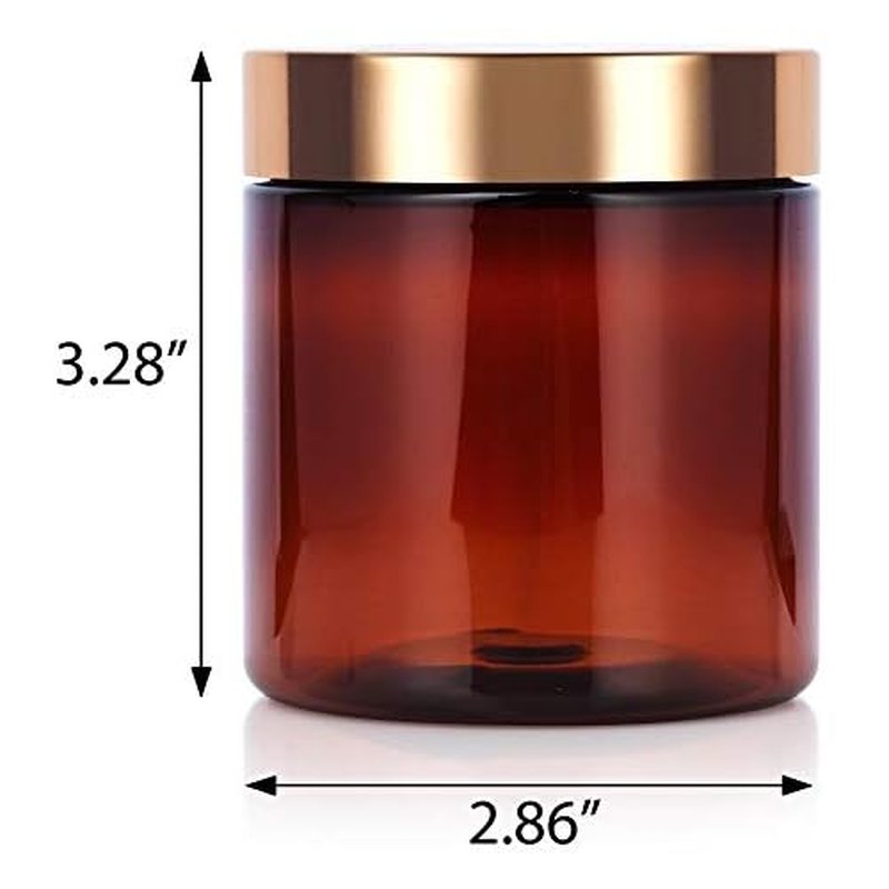 (6 Pack) 8 oz Amber PET Plastic Jar with Gold Metal Overshell Lid + Spatulas