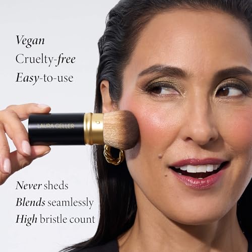 LAURA GELLER Baked Balance-n-Brighten Foundation with Retractable Airbrush Kabuki Brush Makeup Set, Porcelain (2 PC)