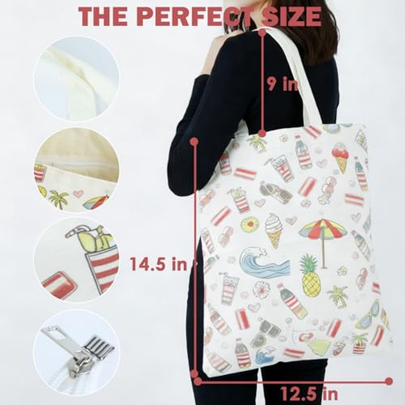 Canvas Tote Bag Girls Linen Drinks Gift Bags Inner Opening Strap Zipper Canvas Bags Accessories Tote Bag for Women