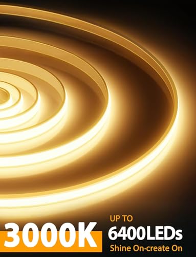 Lamomo 65.6Ft COB LED Strip Lights Warm White Dimmable Waterproof Neon Tape with Remote