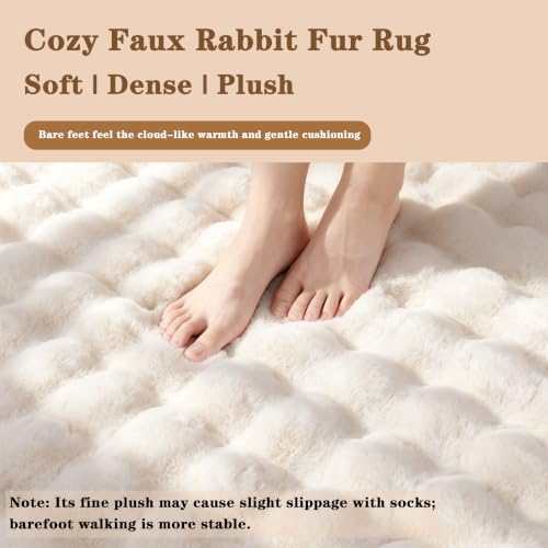 Chovy Creamy White Rabbit Plush Rug 5x8 ft Fluffy Faux Fur Kids & Nursery Decor