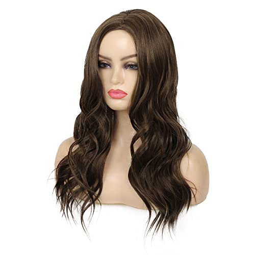 Long Wavy Brown Wig for Women - 20 Inch Synthetic Heat-Resistant Hairpiece