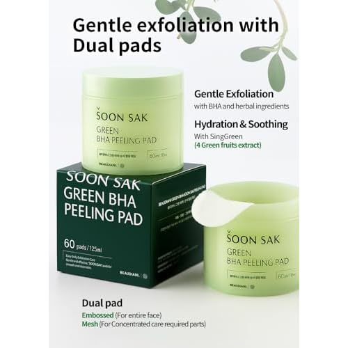 BEAUDIANI Green BHA Peeling Pad 60ct | Korean Exfoliating Toner Pads | Minimize Pores, Soothe Blemish-Prone Skin | Gentle Daily Chemical Exfoliant | K-Beauty Skincare