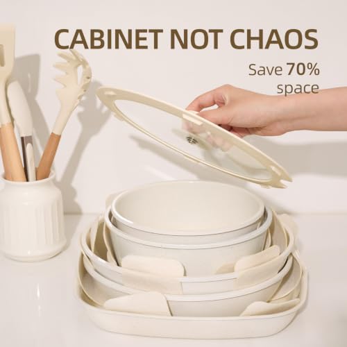 White 24-Piece Ceramic Cookware Set with Nonstick Coating & Removable Handles