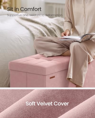 Jelly Pink Storage Ottoman Bench 43.3 Inches 30 Gal. with Legs