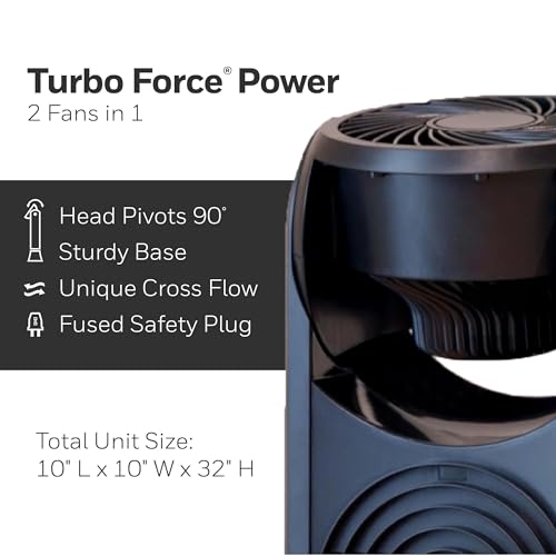 Honeywell TurboForce Tower Fan 2-in-1 Black, HYF500 - Quiet, Powerful Cooling
