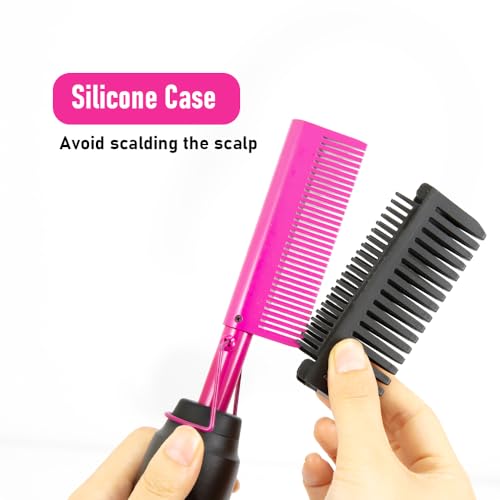 Electric Hot Comb Hair Straightener Electrical Straightening Comb Curling Iron for Natural Black Hair Wigs Pressing Combs with Lace Glue Hair Wax Stick Edge Control Set