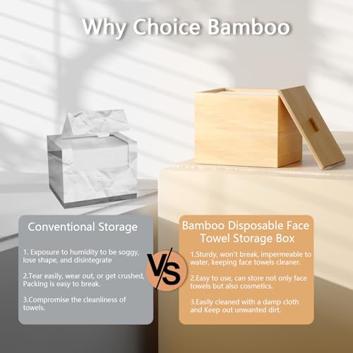 Bamboo Disposable Face Towel Holder - Rectangular, 7.13 Inch Bathroom Organizer