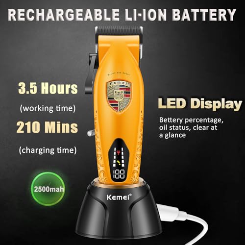 Cordless Hair Clipper for Men - High-Speed 7500 RPM, Orange, with Charging Base