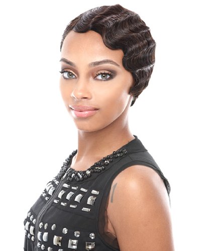 Remy Human Hair Mommy Wig FS1B/30 Short Boy Cut Finger Wave Style