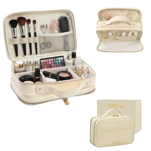 OPEAL 2-in-1 Travel Makeup & Toiletry Organizer Cream Beige TSA Approved