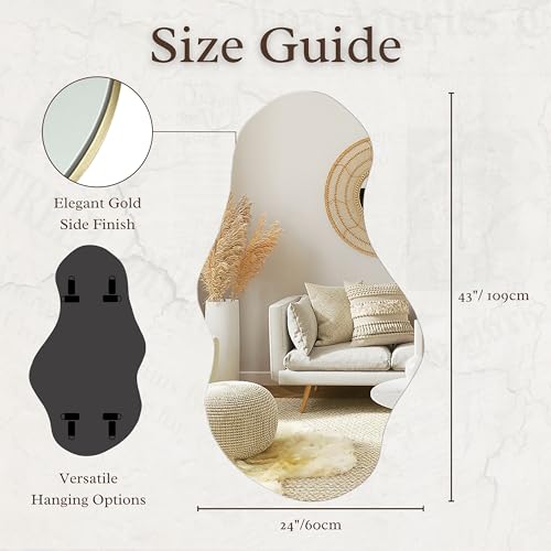 PERFNIQUE Cloud Irregular Wall Mirror 43x24 Inches Frameless Modern Decor
