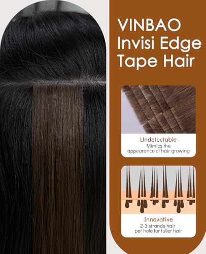 Invisible Tape in Hair Extensions - Real Human Hair, 18 Inch, 50g, #8/60/18 Balayage