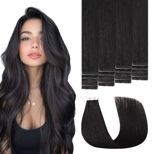 3rd-Generation Invisible Hair Extension Tape - Real Human Hair, Natural Black, 14 Inch