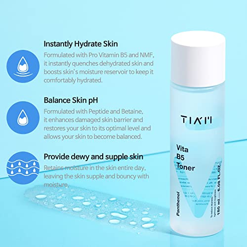 TIAM Vita B5 Toner, Hydrating & Low pH Facial Toner with Panthenol, Betaine & Collagen, Lightweight Moisture Boost for Dry & Sensitive Skin, Korean Skincare 6.08 fl.oz. 180ml