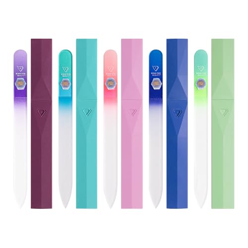 Bona Fide Beauty Czech Glass Nail File Set - 5 Reusable Manicure Files with Hard Cases