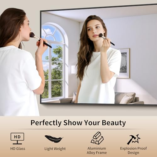 COFENY Black 30x30 Inch Rectangle Wall Mirror with Metal Frame - Modern Vanity Bathroom & Living Room Decor - Horizontal or Vertical Mounting