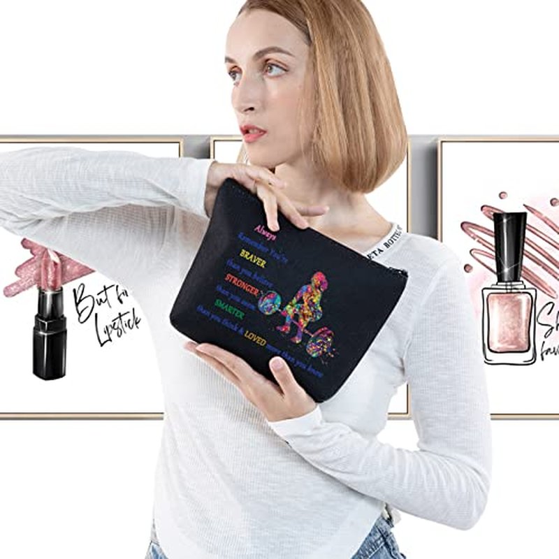 LEVLO Weight Lifting Cosmetic Make Up Bag Weightlifter Gifts Idea You Are Braver Stronger Smarter Than You Think Weightlifting Makeup Zipper Pouch Bag For Women Girls (Weight Lifting Black)