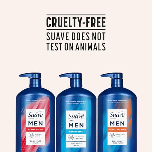 Suave Men Body & Hair Care 3-Pack – Hydrating 3-in-1, Sport & Refreshing Wash