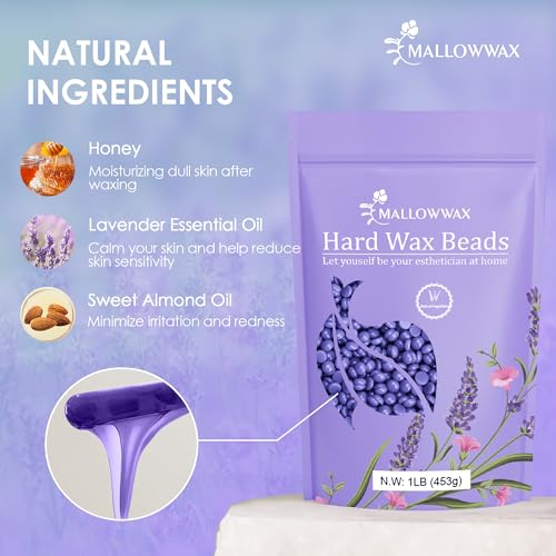 Hard Wax Beads, 2-Pack: 1lb Lavender for Coarse Hair Full Body, 1lb White for All Hair Types Face, Eyebrows, Brazilian Bikini, Legs, Underarms
