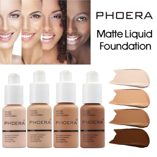 PHOERA Foundation,Soft Matte Full Coverage Liquid Foundation,Makeup Brighten Highlighting,Matte Oil Control Facial Concealer Foundation for Women Girls (104 Buff Beige)