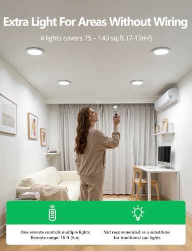 Bojim Round Rechargeable Motion Sensor Ceiling Light with Remote - Battery Operated, 4 Pack