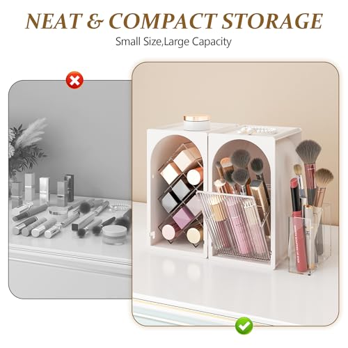 Compact Makeup Organizer Set with Lipstick and Brush Storage, Bathroom Countertop