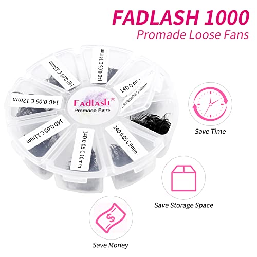Premade Eyelash Extension Fans 1000pcs 14D 0.05C Mix 9-16mm - Handmade Volume Lashes