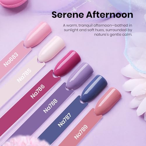 Beetles Hema-Free Gel Polish Set - 6 Colors 15ml Baby Pink Purple Gel Nude Pink Spring Colors Gel Polish Kit Soak Off Uv LED Nail Lamp DIY Home Manicure Salon Serene Afternoon
