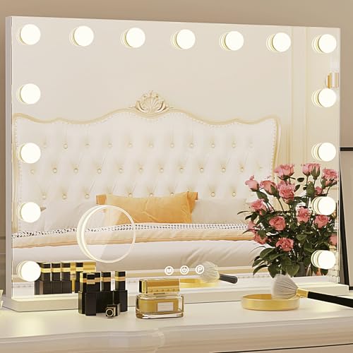 Hollywood Vanity Mirror, 15 Led Bulbs£¬3 Color Lights£¬Beautiful Make Up Lighted Mirror, Aluminum Metal Frame£¨23" x 18"£©