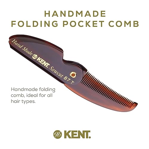 Kent 87T Tortoiseshell Folding Pocket Comb Pack of 3 - Fine Tooth Men’s Hair & Beard Grooming