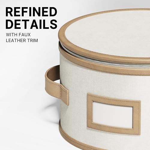 Beige Hard Shell China Storage Containers Set - 5 Pieces with Leather Trim - Variation of Beige / 5 Piece China Storage Set