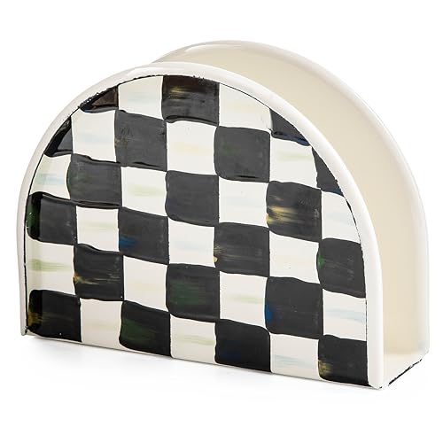 MacKenzie-Childs Enamel Napkin Holder Black & White Courtly Check - Elegant Table Decor