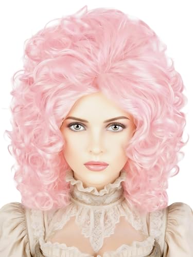 Pink 60s Beehive Bouffant Wig - Voluminous Retro Curly Costume Hair - Pink1