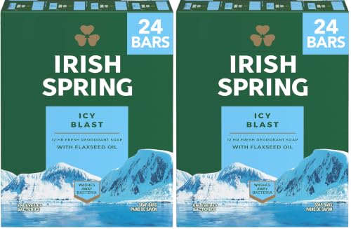 Irish Spring Icy Blast Men’s Bar Soap Pack of 48 - 3.7 Oz Deodorant Body & Hand Wash, Fresh Scent, 12-Hour Freshness