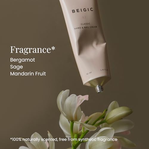BEIGIC Hand & Nail Cream with Bergamot Sage Mandarin - Vegan, Fast-Absorbing, 1.42 fl oz
