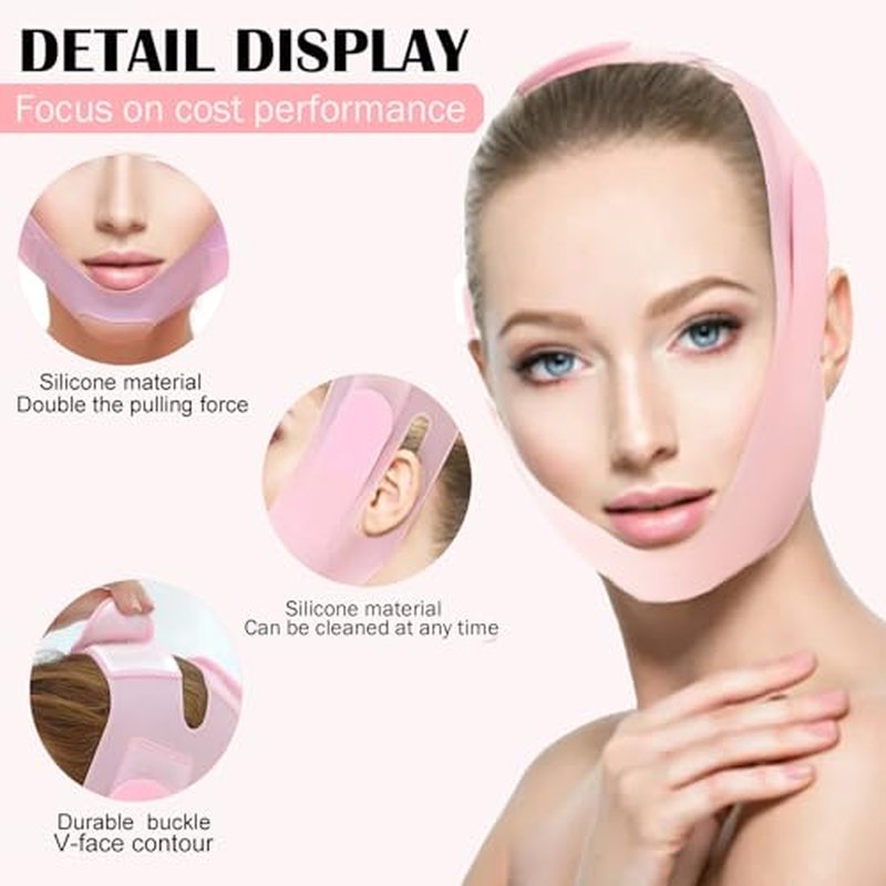 MASIKA Soft Silicone Chin Strap for，V-Line Mask Chin Up Mask V Shaped Face Mask Chin strap for sleeping, Jaw Exerciser，chin wrap,Pink