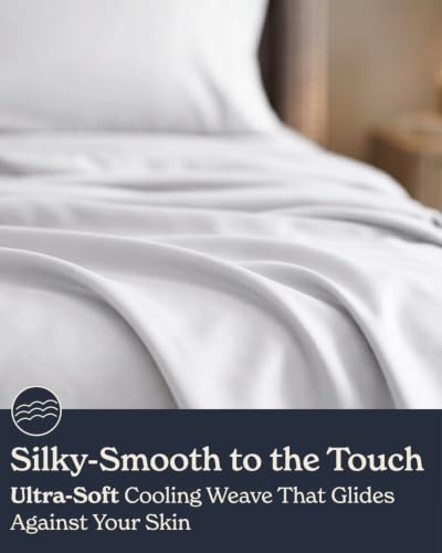 Queen Cooling Bed Sheet Set - White, 4-Piece for Hot Sleepers - Beckham Hotel Collection