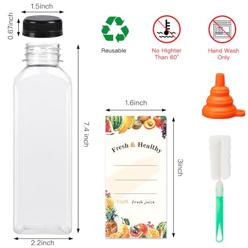 16oz Plastic Juice Bottles with Caps Bulk Pack of 128 - Reusable Smoothie & Beverage Containers (Variation of 128pcs / 16oz)