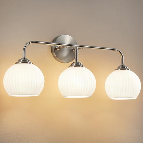 Bathroom Vanity Light Fixtures 3-Light Brushed Nickel Over Mirror with Frosted Glass Shade - Nickel / 3 Light