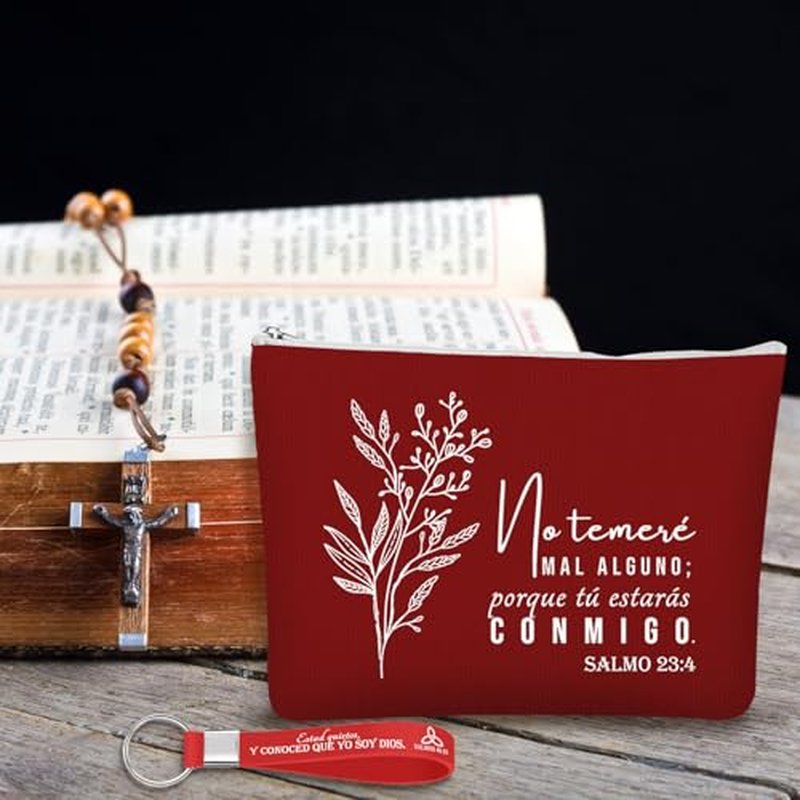 Fumete 20 Pcs Spanish Christian Gifts Bulk for Women Regalos Cristianos En Espa?ol Llavero Cristiano Para Mujer En Espa?ol Spanish Bible Verse Makeup Bags Keychain(Christmas Color)