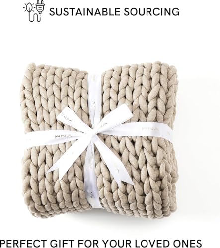 50x70 Inch Beige Knitted Throw Blanket - Medium-Weight, Breathable, Machine Washable Home Decor