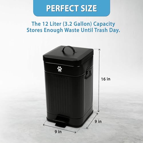 Nevink 12L Outdoor Dog Waste Trash Can with Lid, Odor Proof Foot Pedal, UV-Resistant Back Yard Waste Station (Black)