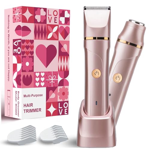 Bikini Trimmer for Women 2-in-1 Electric Razors for Women with Body & Facial Heads, Rechargeable Bikini Shaver for Smooth Pubic & Body Grooming, Waterproof, Portable & Travel-Friendly Gift