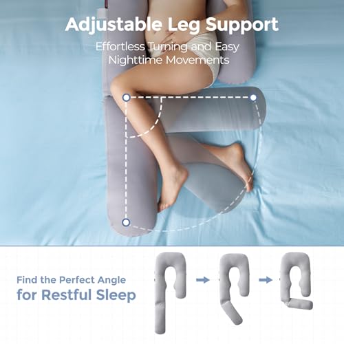 Momcozy Cooling Pregnancy Pillow - Dreamlign U Pro Maternity Pillow Grey-Cooling Fabric