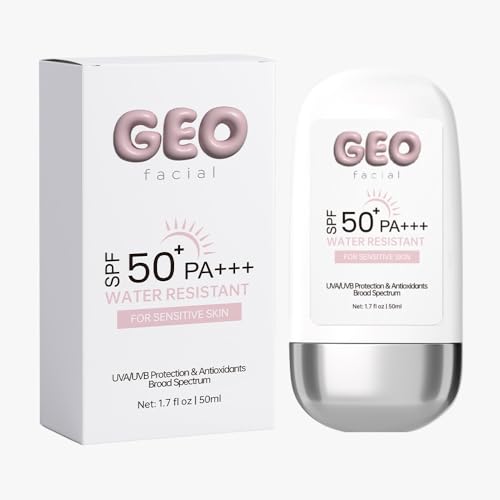 Geo Facial - Water Resistant Sunscreen, SPF 50+ Broad Spectrum, Sensitive Skin, Lightweight Non-Greasy, No white cast Formula, 1.7 fl oz